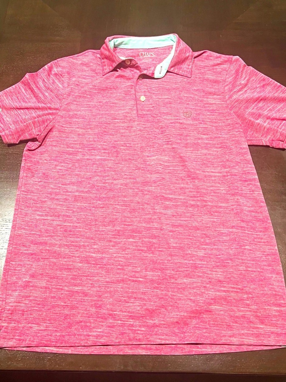 Chaps Golf Men’s Pink Heather Knit Short Sleeve Button Logo Polo Shirt M